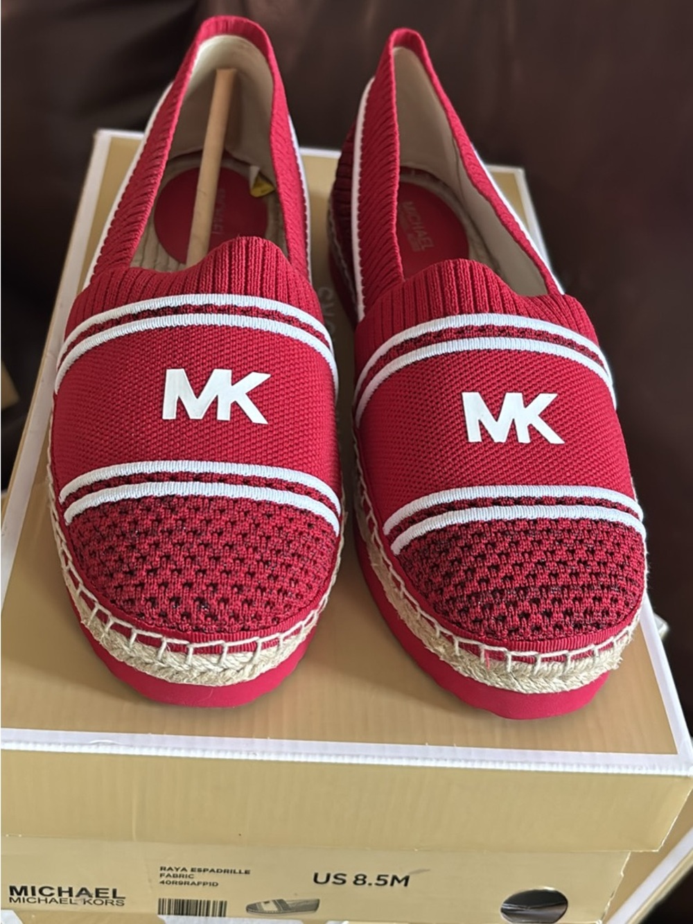 Michael Kors Women's Red Knit MK Espadrille Slip-Ons New in box.
